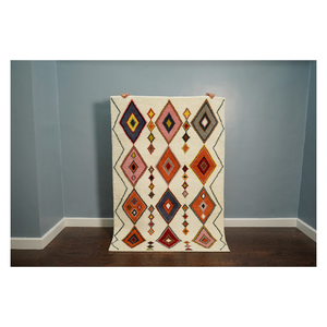 Alfombra de lana Bohemia hecha a mano moderna de calidad superior, patrón geométrico inspirado en la arena, pila de felpa lavable para uso doméstico - Product Image 1