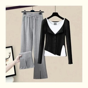 Cộng Với Kích Thước Đầu Mùa Thu Ba-Mảnh Thiết Lập Của Phụ Nữ Quần Áo Top Cơ Sở Lớp Quần Giản Dị Bên Phong Cách 2024 Mới Thời Trang - Product Image 6