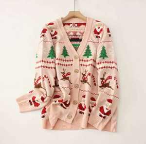 OEM Customized Winter Single-Breasted Knitted <b>Cardigan</b> <b>for</b> Women V-Neck Jacquard Pattern <b>Long</b> Sleeves Loose Waterproof Casual - Product Image 2