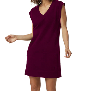 Vestido de chaleco deportivo de corte para mujer, cuello en V, algodón elástico, ribete acanalado, ropa atlética cómoda - Product Image 1