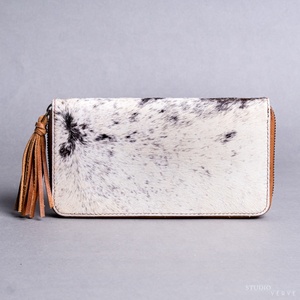 LW Handcrafted Genuine Cowhide Fur Leather Clutch for Women <b>Wristlet</b> Leather Purse with Money Clip - Product Image 6