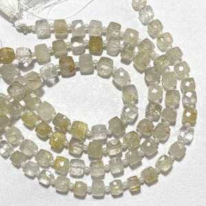 Perles en forme de boîte à facettes en rutile doré, pierre précieuse carrée calibrée de 7 à 8mm pour fabrication de bijoux - Product Image 6