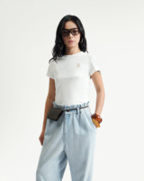 T-shirt tricoté décontracté d'été pour femme à manches courtes et col rond, brodé, coupe classique, 100 % coton, séchage rapide, respirant, personnalisé, couleur unie