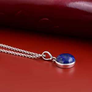 <b>Lapis</b> <b>Lazuli</b> Brass Dainty Pendant Geometric Silver Plated Modern Wholesale Necklace - Product Image 3