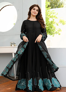 Factory Rate Women's Full Sleeve Long Fit & Flared Frock Most Demanding Long Flower Patches Embroidery Maxi Gown Dress Ladies - Product Image 3