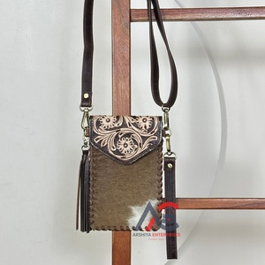 Custom Hand Tooled Cowhide Leather Crossbody <b>Phone</b> Bag <b>for</b> Women Western Style Small <b>Phone</b> Holder Purse Genuine Leather Mini Bag - Product Image 1