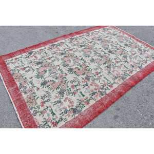 พรมตุรกีวินเทจคลาสสิกสีแดงสีขาว5.6 x 9.4ft พื้นที่ขนาดใหญ่ขนแกะเย็บปะติดปะต่อกันยางรองหลังสำหรับวัยรุ่นห้องโถงสี่เหลี่ยมผืนผ้าห้องนางแบบ - Product Image 2