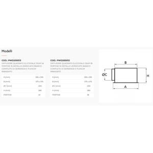 Diffuseur hélicoïdal carré en acier galvanisé peint blanc Tecnosystemi DEAP, 24/36 fentes, registres à 90 lames réglables, grilles - Product Image 2