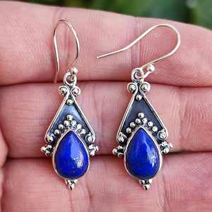 Boucles d'oreilles pendantes en lapis-lazuli, or et argent sterling, bijoux en pierres précieuses - Product Image 2