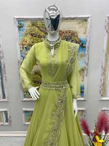 Launching New Designer Party Wear Look Gown & Attached Dupatta With Waist <b>Belt</b> Set Fancy Gown Beautiful Color - Product Image 6