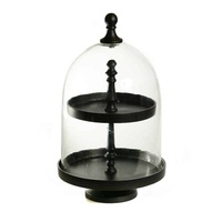 Support à gâteau unique à double niveau Dôme en verre Plateau de présentation à dessert pour fête de mariage Anniversaire Plateau pour assiette à beurre Outils de service à gâteaux