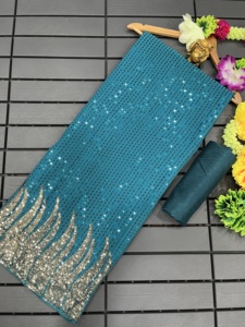 Nouveau Bollywood Heavy qualité 60 grammes Georgette avec Séquence Travail sari pour les femmes - Product Image 3