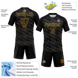 Dernier design, ensembles d'uniformes de volley-ball personnalisés en noir et or, forme géométrique, sublimation, tissu extensible léger, vêtements de sport unisexe - Product Image 3