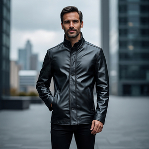 Chaquetas de cuero Vintage Letterman para hombre, chaqueta holgada de cuero PU con bolsillo en el pecho y cremallera personalizada, abrigo de cuero de estilo callejero para hombre - Product Image 2