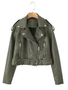 Manteau d'hiver pour femmes avec veste en cuir de style explosion Nouvelles dames Short Denim Lapel Outwear Fashion Trend Tops - Product Image 5