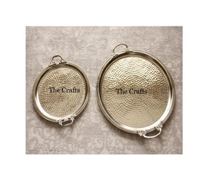 Plateau de service en cuivre martelé pour aliments, collations, chocolat, design tendance, plateau de service pour dattes avec poignées en feuille d'or métallique - Product Image 3