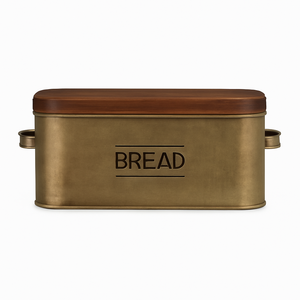 Boîte à pain élégante en métal avec couvercle en bois foncé Rangement de cuisine rustique pour les produits de boulangerie et la conception plus durable et plus spacieuse - Product Image 2