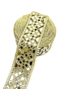 New Arrival <b>Indian</b> High Quality Mirror Metallic Embroidery Lace Trim Flower Lace Use in Footwear Hot Sale - Product Image 4