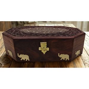Premium Hand Carved Wooden <b>Box</b> with Pure Brass Inlay Antique Design for Jewelry <b>Storage</b> (6x4 Inches) - Product Image 4