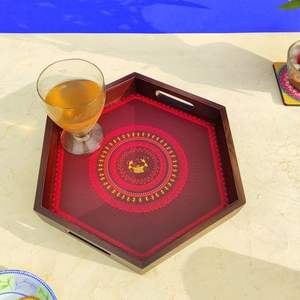 Bandeja de madera moderna de fabricación India, bandeja de madera redonda decorativa, respetuosa con el medio ambiente - Product Image 3