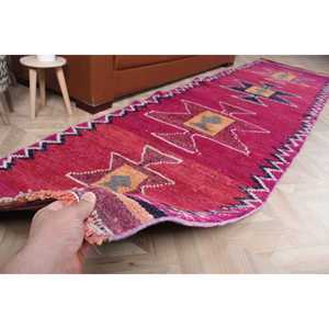 พรมวินเทจสไตล์ตุรกี ลายปะติดปะต่อ เป็นมิตรกับสิ่งแวดล้อม ทำจากขนสัตว์สีแดง พร้อมแผ่นรองหลังทำจากยางลาเท็กซ์ ขนาด 3x11.7 ฟุต สำหรับตกแต่งบ้าน - Product Image 2