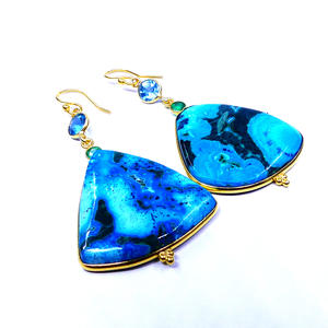 Plata brillante de Ley 925 Chapado en oro Crisomalaquita Piedra preciosa Classic Ladies Wear Pendientes colgantes - Product Image 1