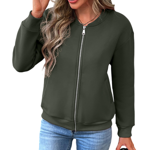 Chaqueta de bombardero de color sólido a prueba de viento cálida para invierno transpirable de manga larga chaqueta de bombardero de ajuste relajado para mujer - Product Image 4
