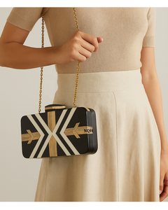 Bolso de Mano de Lujo Hecho a Mano, Duradero y Ecológico, de Madera y Resina, con Diseño Geométrico Incrustado, Cadena Cruzada, Logotipo Personalizado, Bolso de Noche - Product Image 1