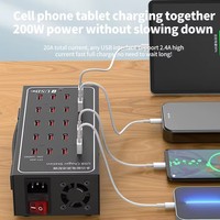 Stasiun Pengisian Daya Cepat 100W 20USB-A Pengisi Daya Ponsel QC3.0 Adaptor Daya Blok USB Bahan Gan untuk Penggunaan Luar Ruangan/Pabrik/Sekolah