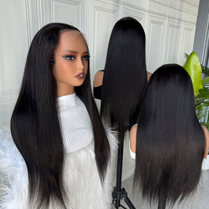 Perruque 13x4 en cheveux humains lisses, noire naturelle, avec dentelle transparente, pré-épilée, pleine densité - Product Image 5