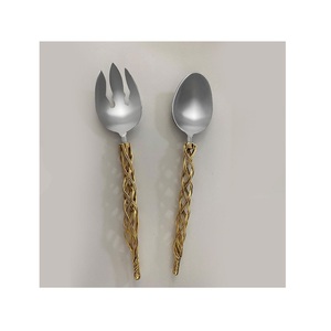 ชุดที่จำเป็นสำหรับห้องครัวสแตนเลสสตีล,ชุดเซิร์ฟเวอร์สลัดมือจับทองเหลืองเครื่องมือสลัดโลหะชุดมีดทองเหลือง - Product Image 1