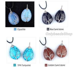 Vintage multicolore larme pendentif en argent Sterling fil Wrap pierre naturelle lunette réglage plaqué or bijoux de fiançailles - Product Image 4