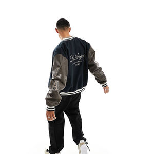 Veste universitaire à col montant personnalisée OEM pour hommes Bomber Letterman Baseball Logo brodé sur le devant Vestes universitaires scolaires vente en gros - Product Image 4