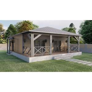 Casa Prefabricada de Una Planta con Estructura de Acero, Estilo Rústico, con Solárium, 2 Dormitorios y 1 Baño - Product Image 1