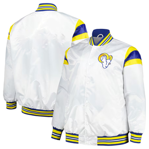 Veste universitaire blanche en satin à boutons-pression pour hommes Veste universitaire Vestes pour hommes - Product Image 3