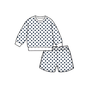 Conjunto de 2 Piezas para Niñas, Estilo Boutique, con Estampado de Lunares, Top de Manga Larga y Pantalones Cortos Deportivos, Ropa Casual Infantil - Product Image 3