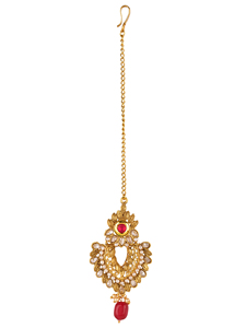 Diamant américain traditionnel indien avec perles roses en cristal Mangtika avec boucle d'oreille pour femmes et filles - Product Image 4