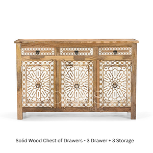 Mesita de Noche de Madera de Mango Tallada a Mano - Gabinete de Estilo Étnico con Motivo Floral, Almacenamiento Tradicional Indio para Dormitorio - Product Image 2