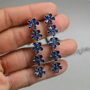 Boucles d'oreilles Moissanite en plaqué or blanc 14 carats, taille poire, bijoux hindous vintage 15g - Product Image 3