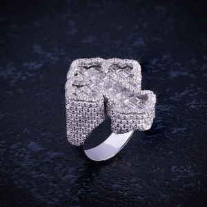 Anillo Elegante de Plata de Ley 925 con Baño de Rodio para Hombre, Estilo Hip Hop, con Incrustaciones de Moissanita en Forma de Flor - Product Image 1