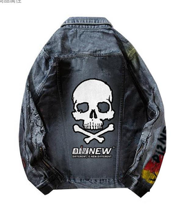 Chaquetas de mezclilla de alta calidad pintadas con grafiti de calavera personalizadas para hombre, chaqueta de invierno de peso pesado, abrigo, Chaquetas vaqueras informales pintadas con estilo Hip Pop - Product Image 6