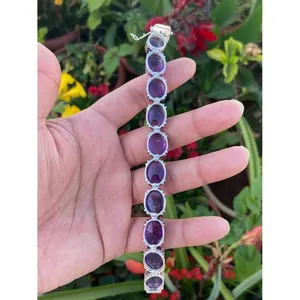 สร้อยข้อมือแฟชั่นอเมทิสต์รูปไข่สีเงิน925 - Product Image 5
