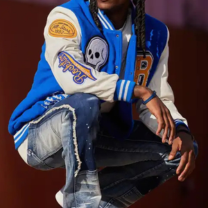 OEM Service Men's Vintage Denim Varsity <b>Jacket</b> Hooded Windproof Cotton Liner for Winter Washed Crocheted Weaving <b>Collar</b> Zipper - Product Image 6