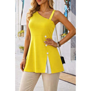 Blusa de viscosa con tirante de un solo hombro y detalle de tiras con botones para mujer de Jane, top informal de corte A para uso diario - Product Image 1