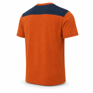 Camiseta de Algodón con Cuello Redondo Color Naranja Óxido Personalizada con Paneles en los Hombros Color Azul Marino, Ropa Casual para Hombre, Proveedor Mayorista - Product Image 4