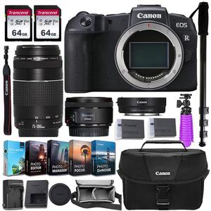 Appareil photo hybride reconditionné avec capteur CMOS HD, objectif portrait STM 50 mm, kit objectif téléobjectif 75-300 mm et pack d'accessoires, carte mémoire SD - Product Image 1