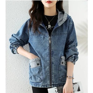 Premium 100% coton élégant lavé à capuche jean veste pour femmes décontracté respirant rayure Rivet nouvelle veste en jean personnalisée - Product Image 3