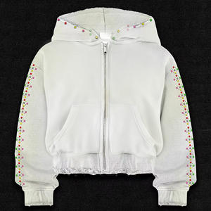 Men's Heavyweight Cotton <b>Zip</b>-<b>Up</b> <b>Hoodie</b> Colorful Rhinestone Embellished Casual Sweatshirt Drop Shoulder Fit for Winter hoodies - Product Image 3