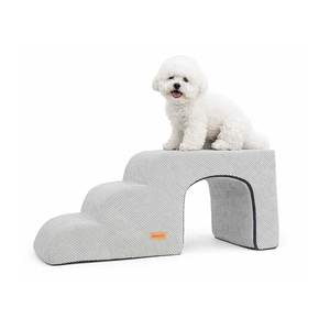 [AllmioPet] Escalier pour animaux de compagnie de style grotte à 3 marches, gris AMP C3 GR, 3 en 1, sûr et confortable, pour chien, chat, escalier pour animaux de compagnie pour canapé, lit, escalade - Product Image 1