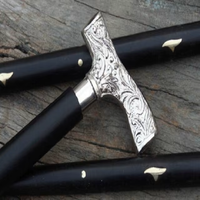 Bâton de marche en bois noir victorien avec poignée de tête en argent Vintage